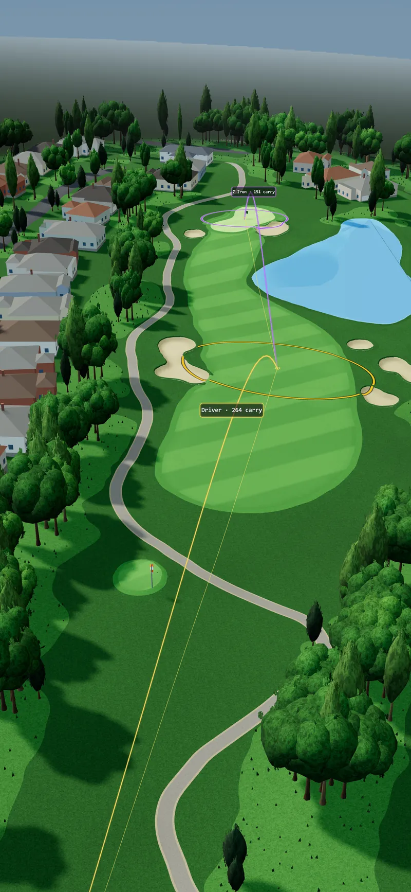 A golf hole rendered in 3D in the app